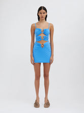 Load image into Gallery viewer, CHRISTOPHER ESBER PIERCED ORBIT MINI DRESS BLUE