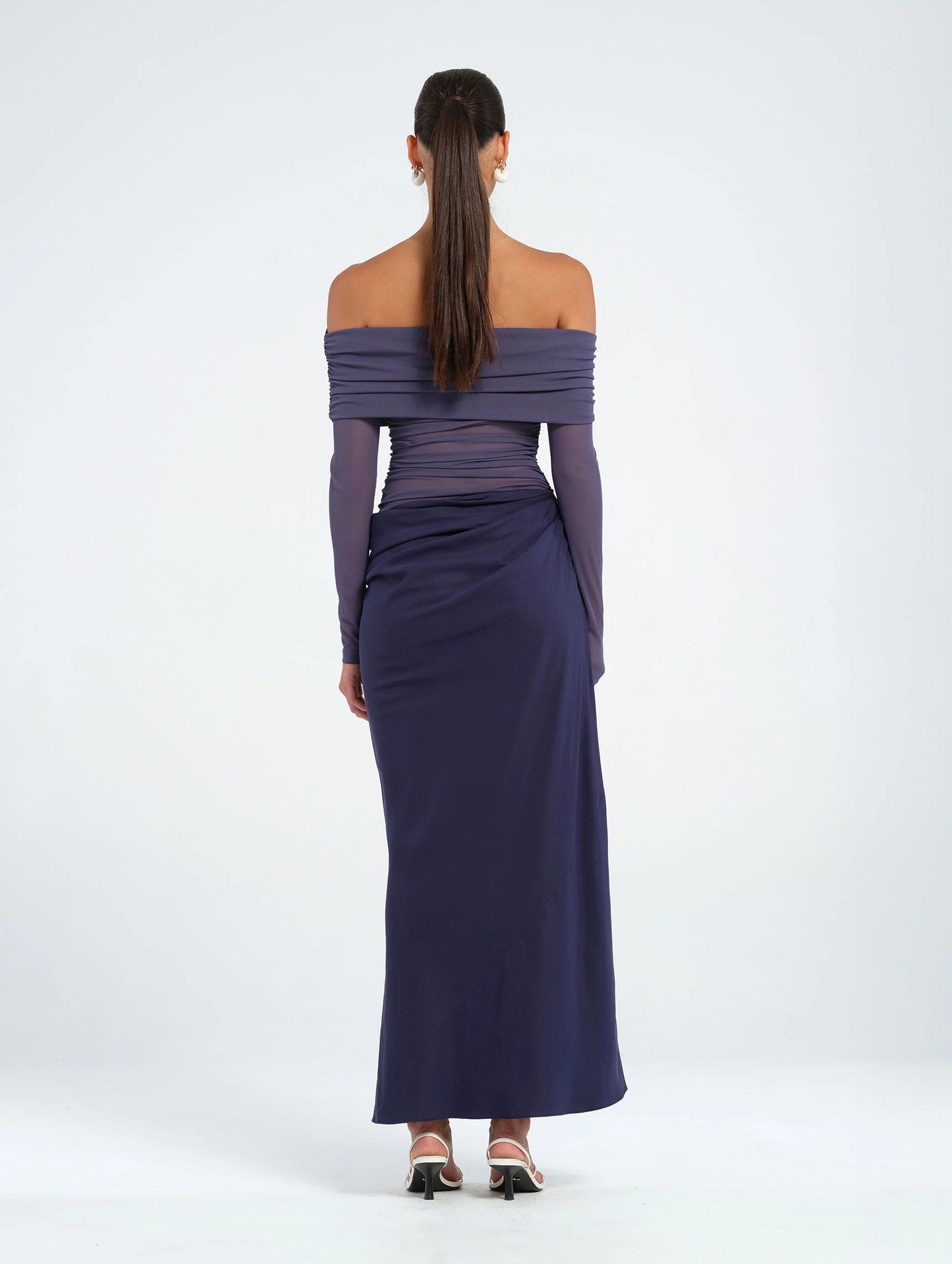 BENNI YASMIN OFF SHOULDER MAXI DRESS NAVY