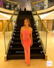 Load image into Gallery viewer, BEC AND BRIDGE IONA STRAPLESS MIDI DRESS GRAPEFRUIT PINK