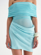 Load image into Gallery viewer, BENNI NICO OFF SHOULDER MINI DRESS AQUAMARINE BLUE