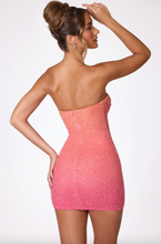 Load image into Gallery viewer, OH POLLY BASEL EMBELLISHED STRAPLESS MINI DRESS RED/ORANGE OMBRE