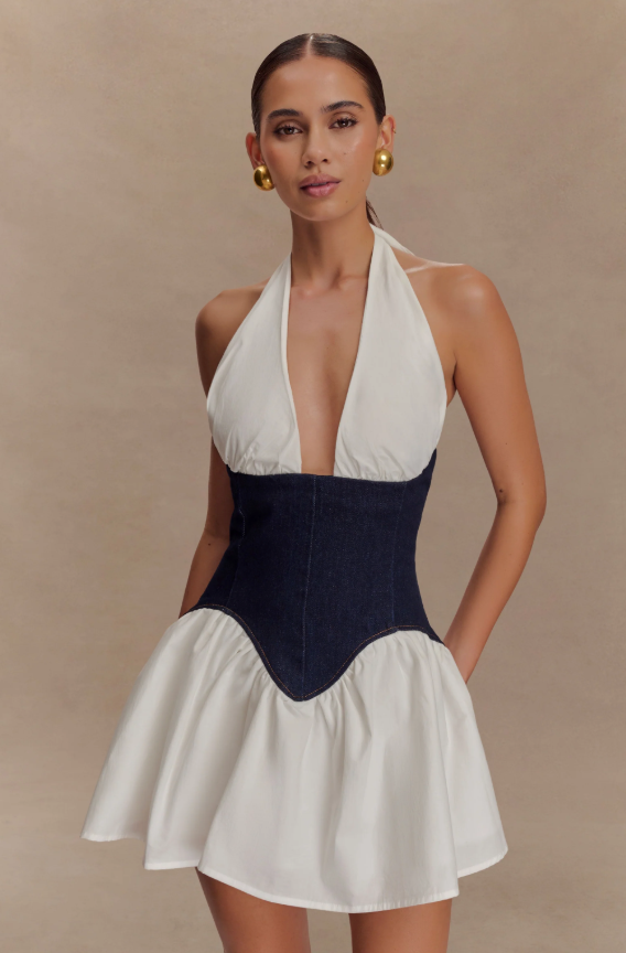 MESHKI MERLYN DENIM COTTON MINI DRESS