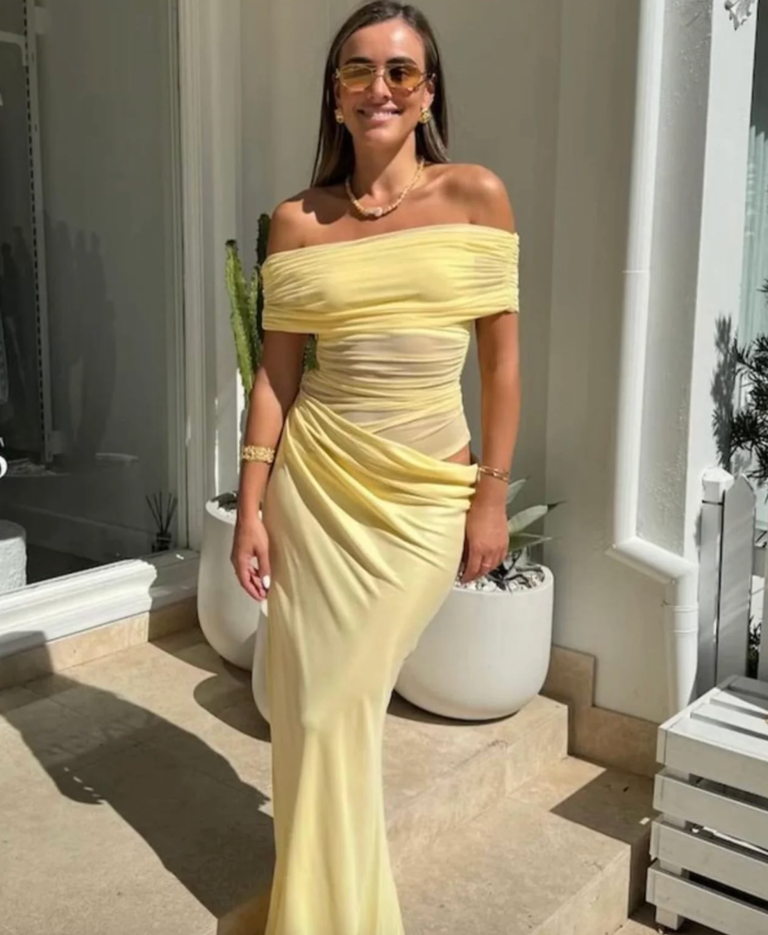 BENNI NICO OFF SHOULDER MAXI DRESS YELLOW