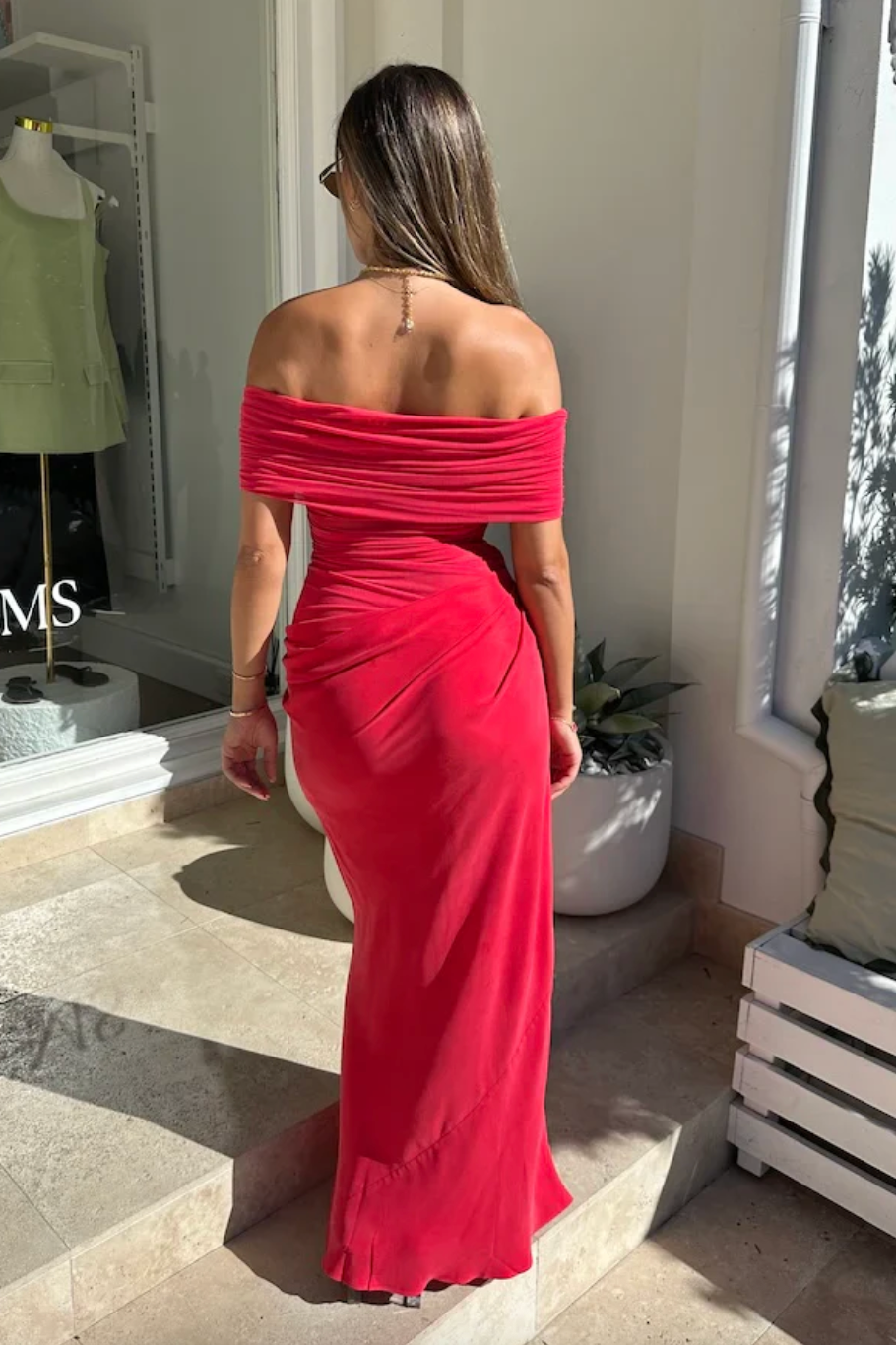 BENNI NICO OFF SHOULDER MAXI DRESS WATERMELON