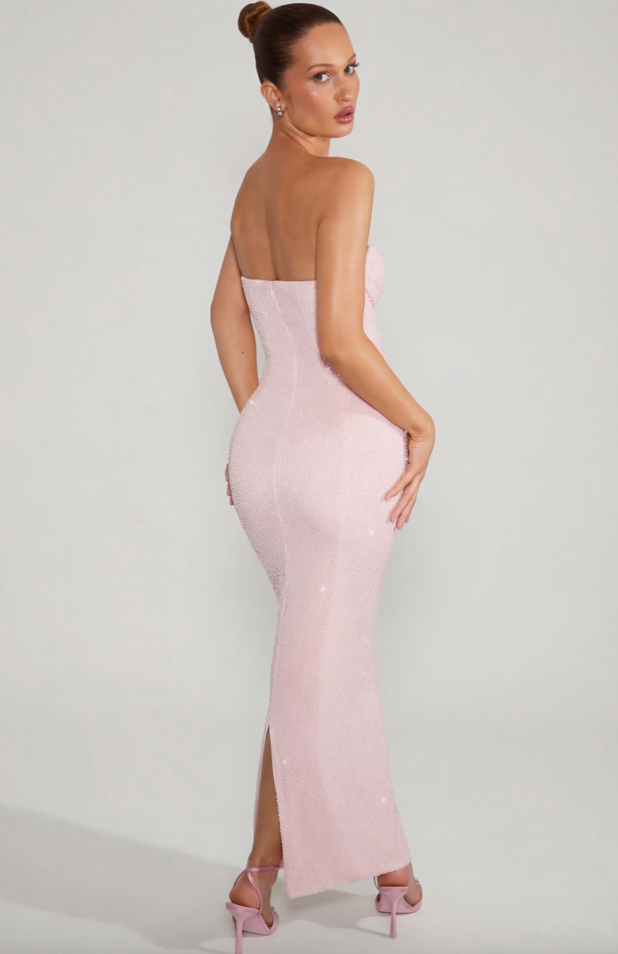 OH POLLY PALERMO EMBELLISHED BANDEAU DRESS BLUSH PINK