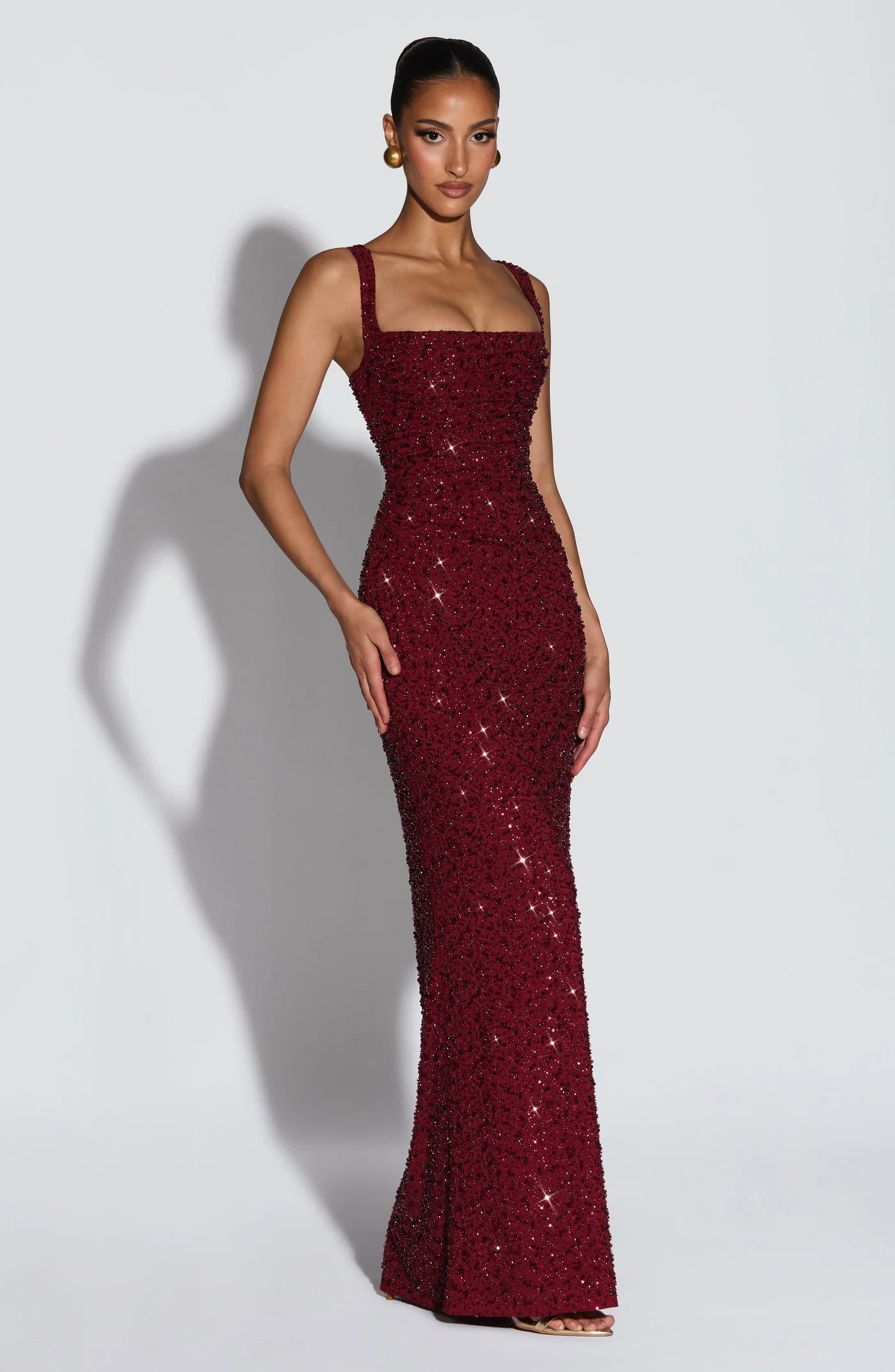 BABYBOO CALANTHE MAXI DRESS BURGUNDY SPARKLE