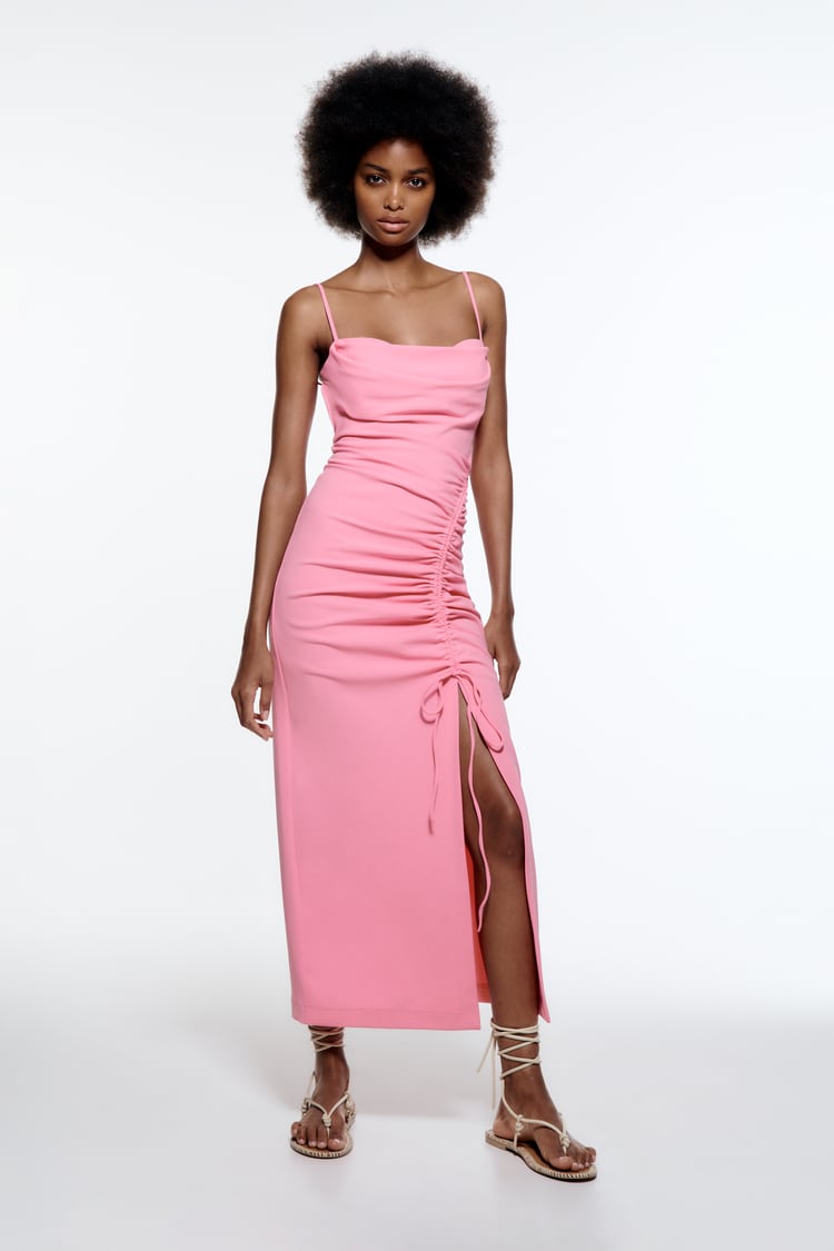 ZARA USA DRAPED MIDI DRESS PINK ZARA USA DRAPED MIDI DRESS PINK