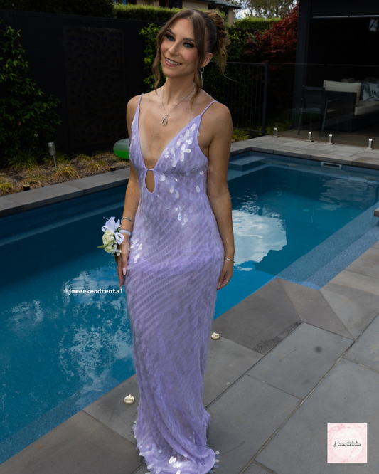 MISHA COLLECTION SAPPHIRE SEQUIN DRESS LILAC