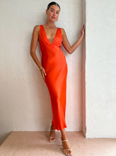 Load image into Gallery viewer, SHONA JOY LANA PLUNGED CROSS BACK MIDI DRESS HIBISCUS (ORANGE)
