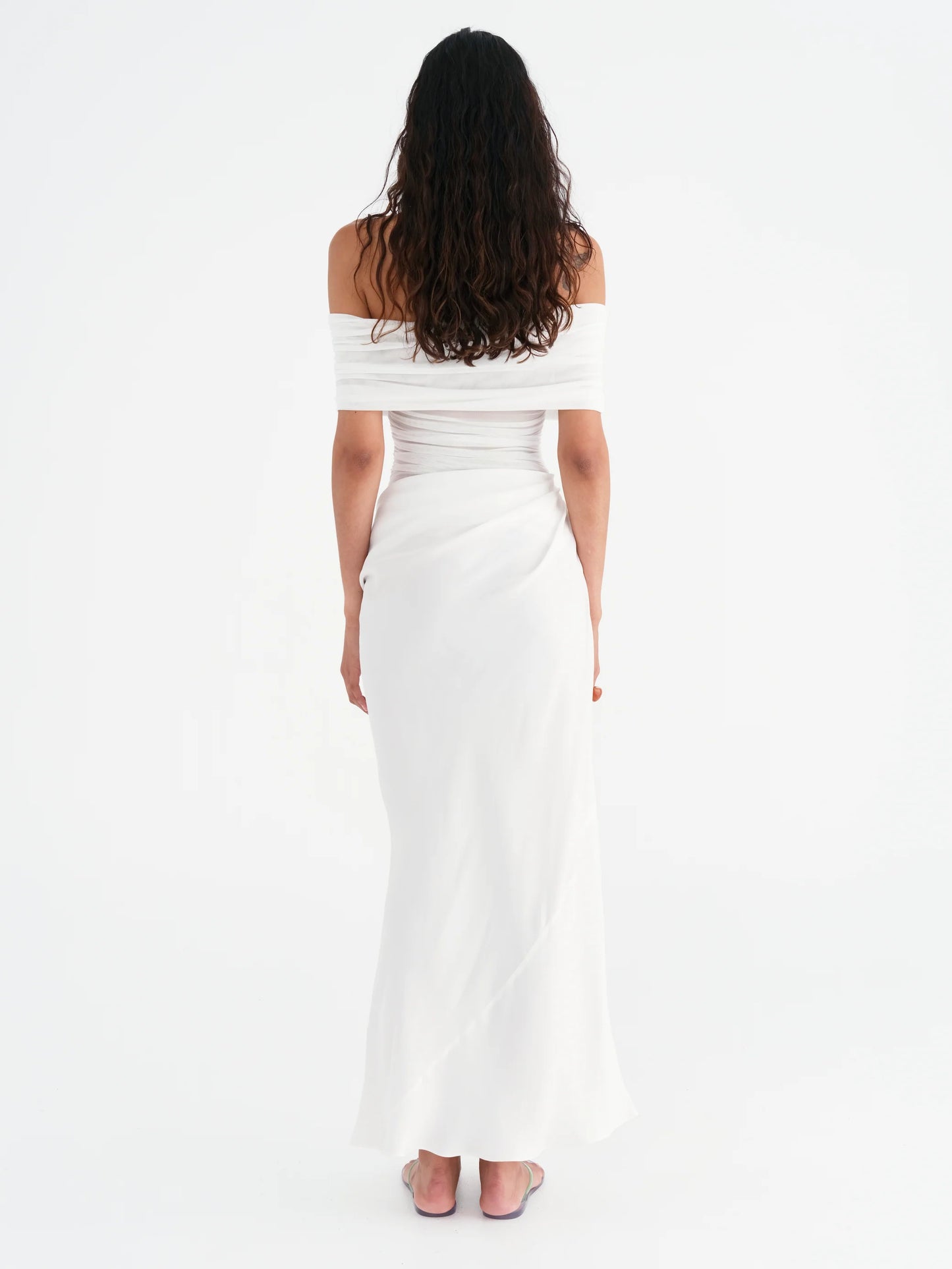 BENNI NICO OFF SHOULDER MAXI DRESS WHITE