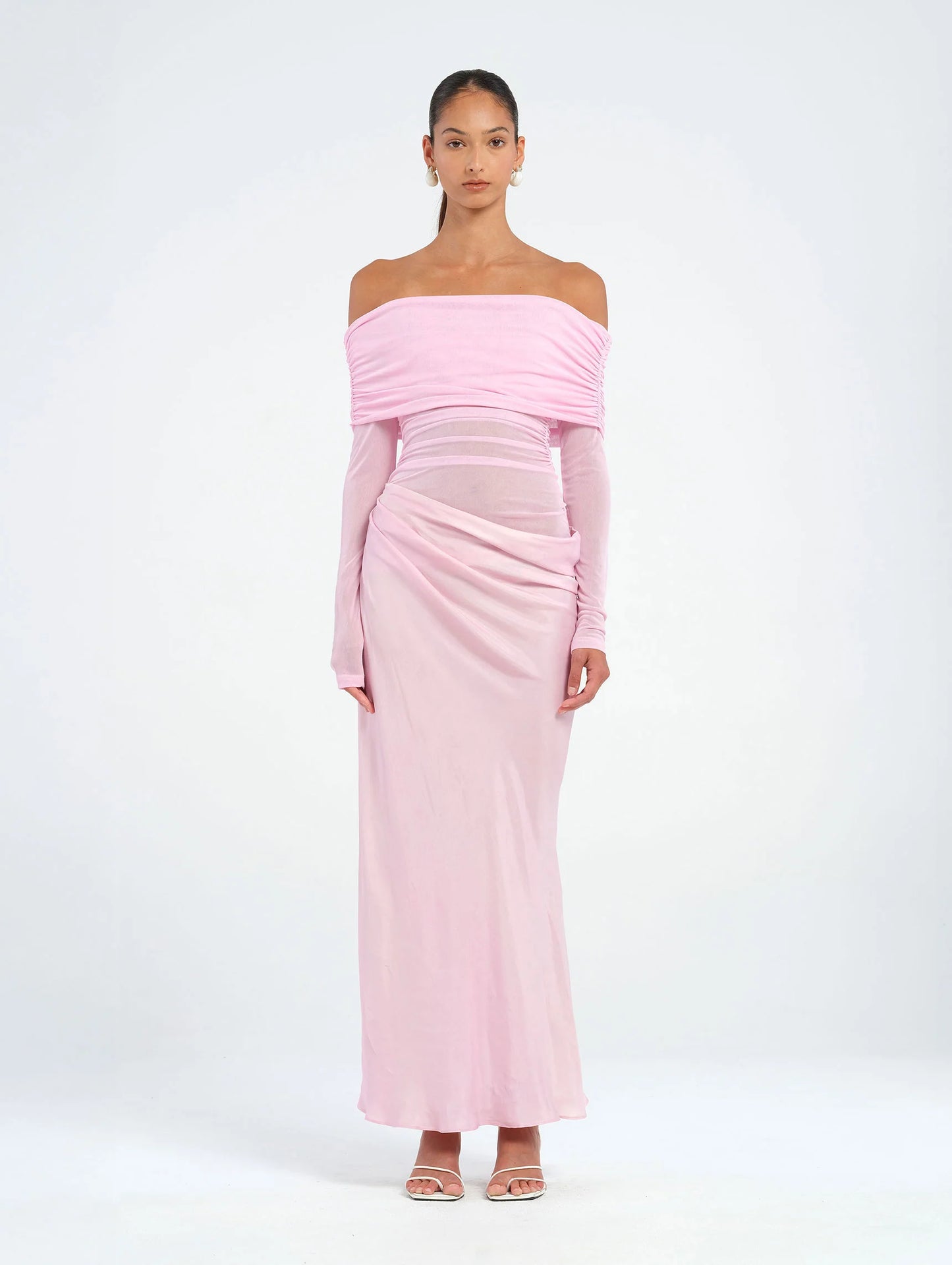 BENNI YASMIN OFF SHOULDER MAXI DRESS PINK