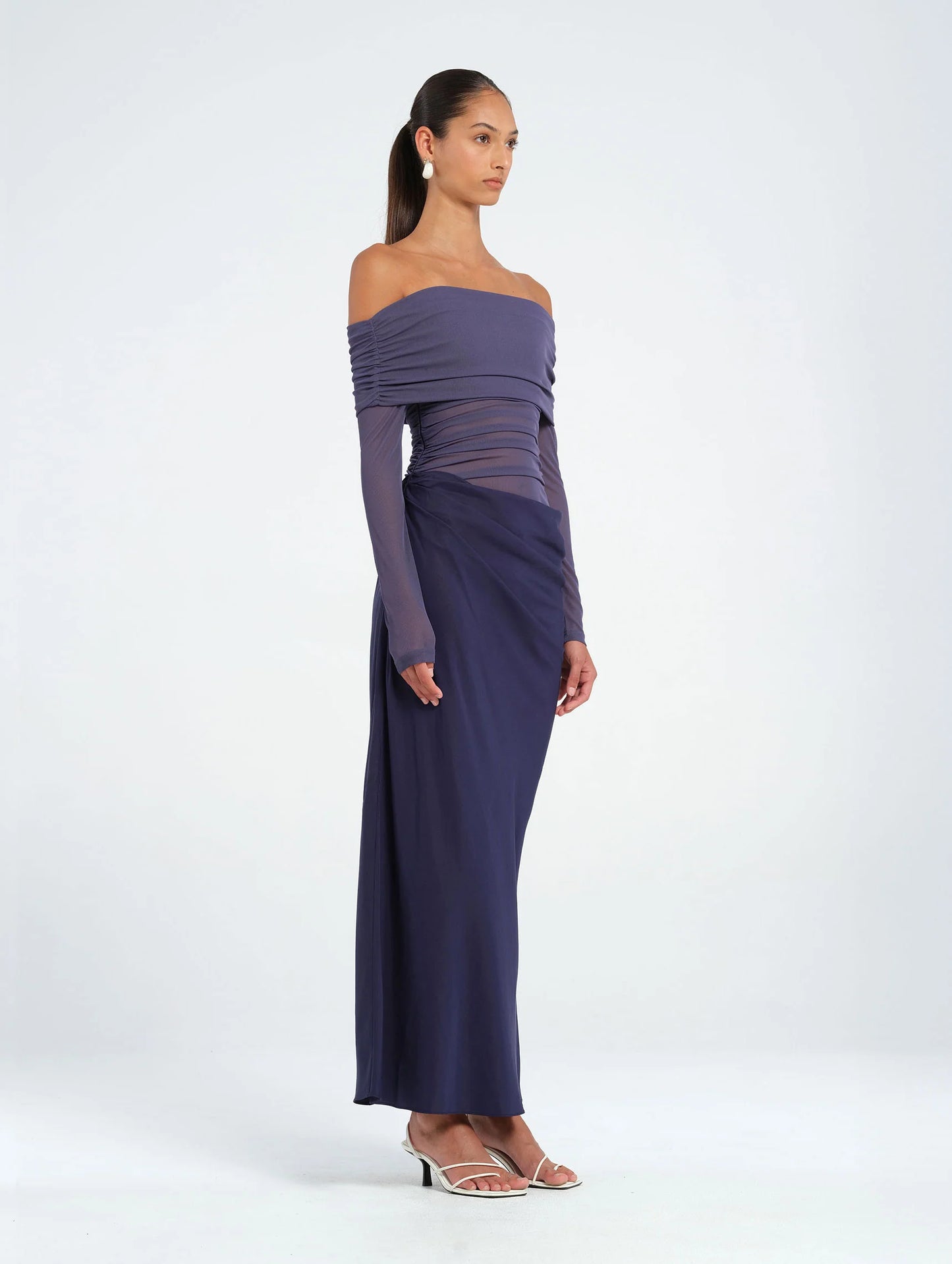 BENNI YASMIN OFF SHOULDER MAXI DRESS NAVY