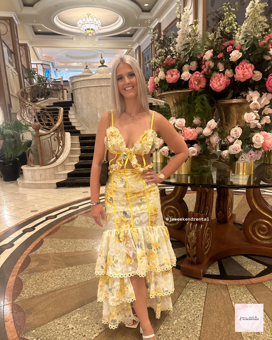 WAREHOUSE SALE: MENTI YELLOW ROSES MAXI DRESS