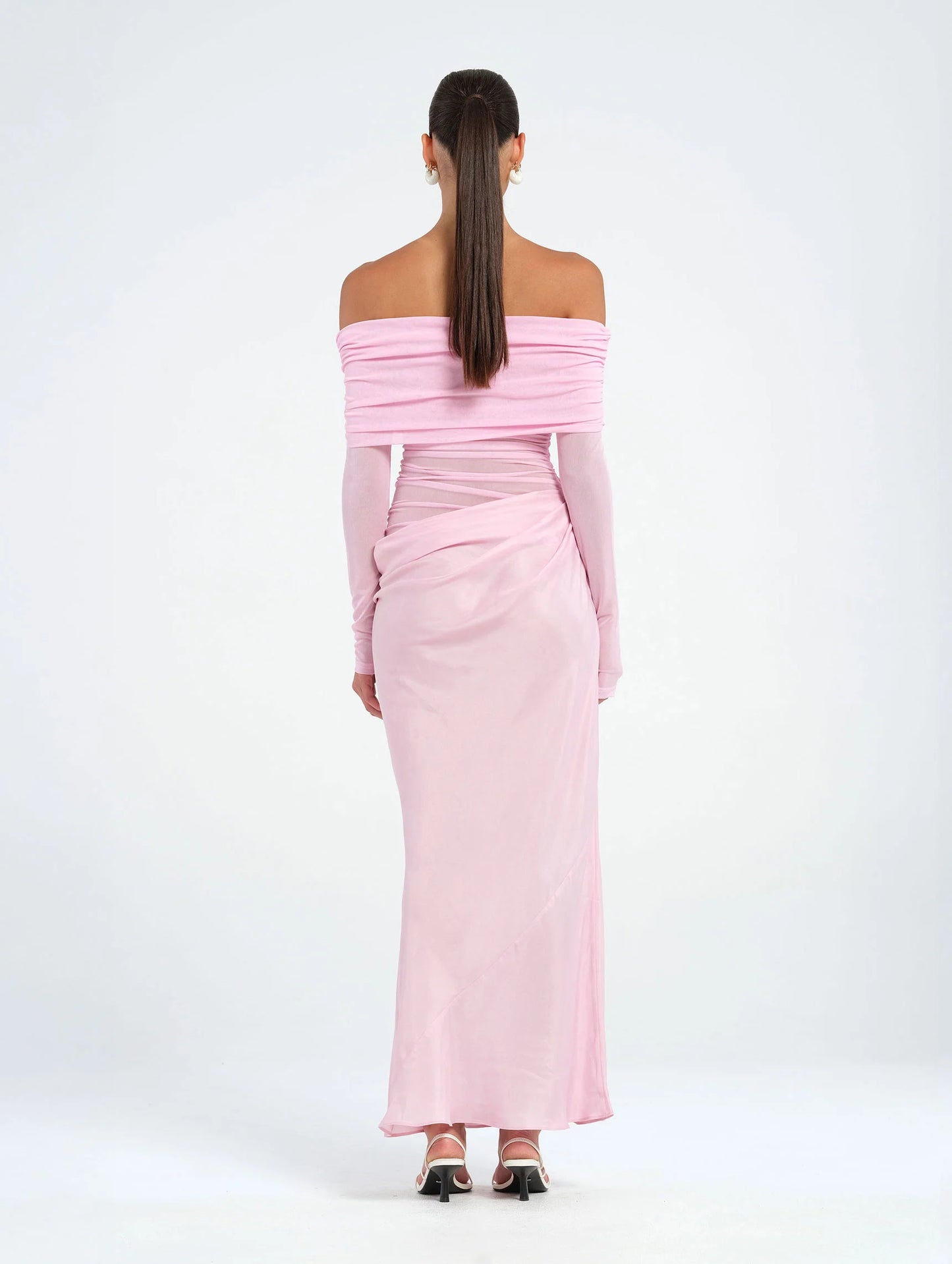 BENNI YASMIN OFF SHOULDER MAXI DRESS PINK