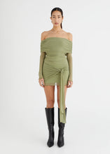 Load image into Gallery viewer, BENNI YASMIN OFF SHOULDER MINI DRESS PISTACHIO
