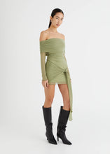 Load image into Gallery viewer, BENNI YASMIN OFF SHOULDER MINI DRESS PISTACHIO
