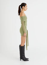 Load image into Gallery viewer, BENNI YASMIN OFF SHOULDER MINI DRESS PISTACHIO
