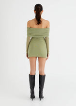 Load image into Gallery viewer, BENNI YASMIN OFF SHOULDER MINI DRESS PISTACHIO
