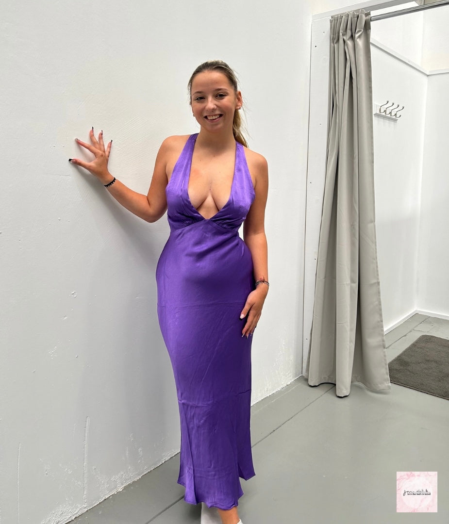 SHONA JOY LANA PLUNGED CROSS BACK MIDI DRESS PURPLE