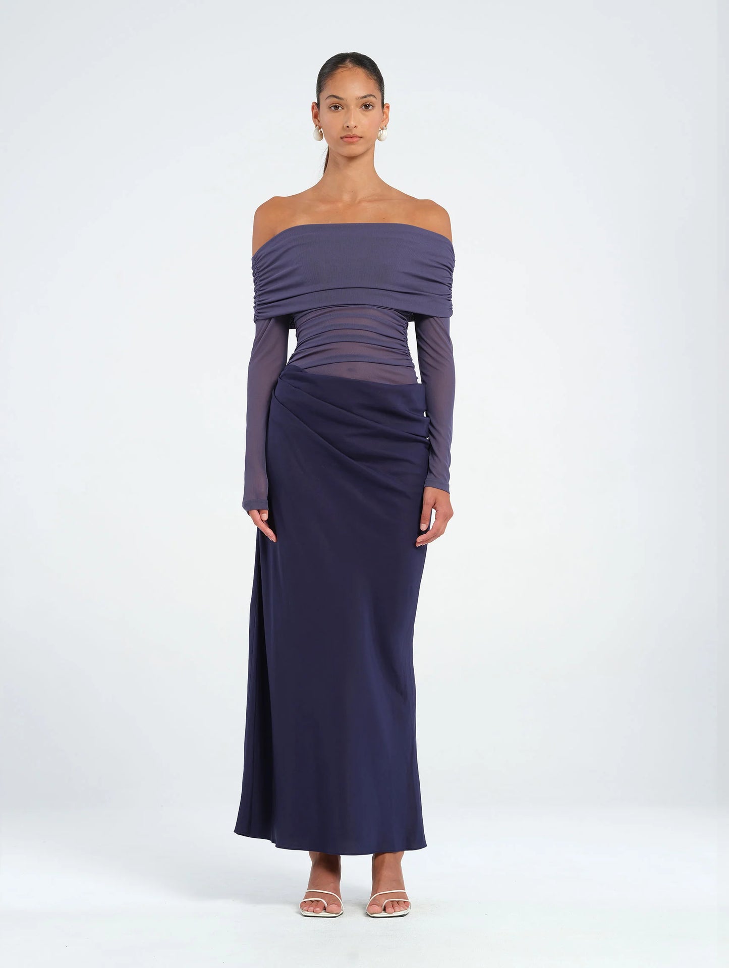 BENNI YASMIN OFF SHOULDER MAXI DRESS NAVY
