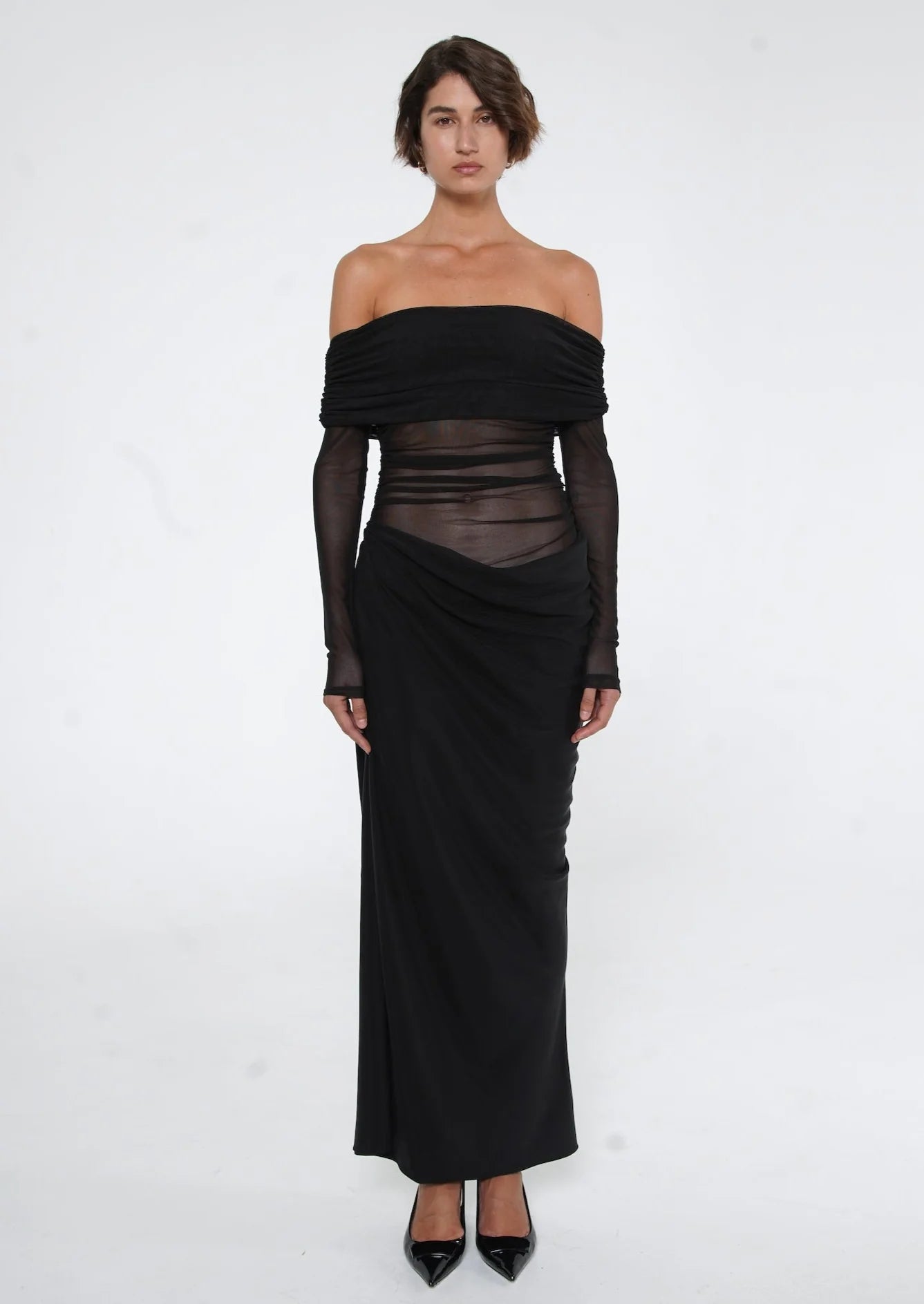 BENNI YASMIN OFF SHOULDER MAXI DRESS BLACK