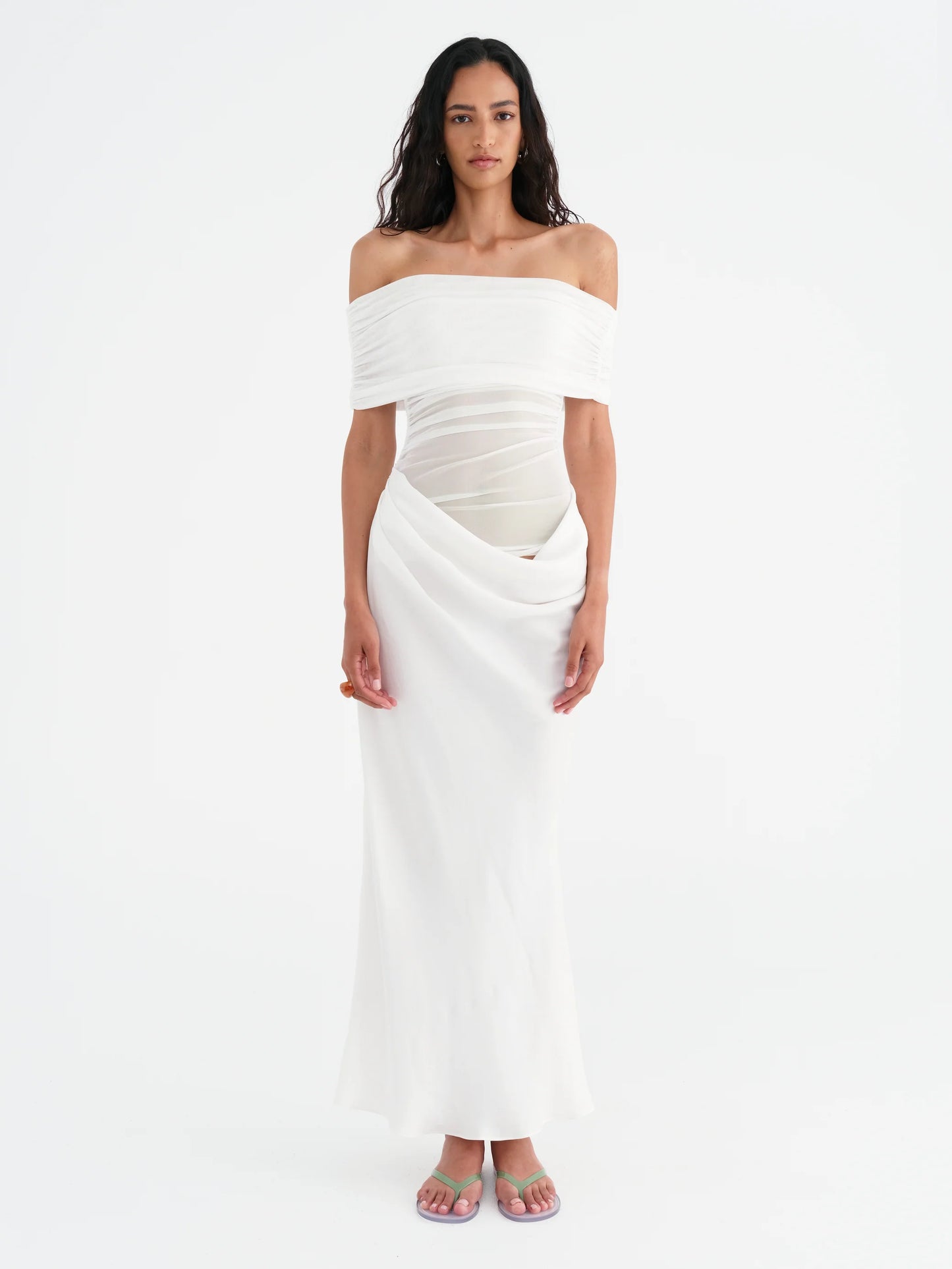 BENNI NICO OFF SHOULDER MAXI DRESS WHITE