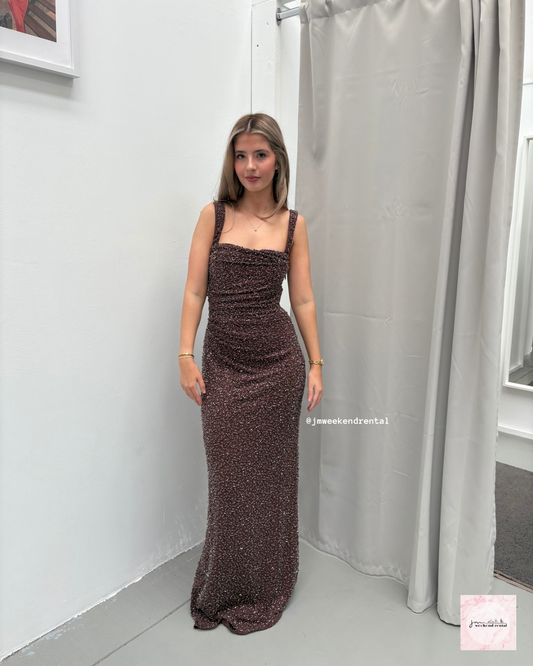 BABYBOO CALANTHE MAXI DRESS PLUM BROWN SPARKLE