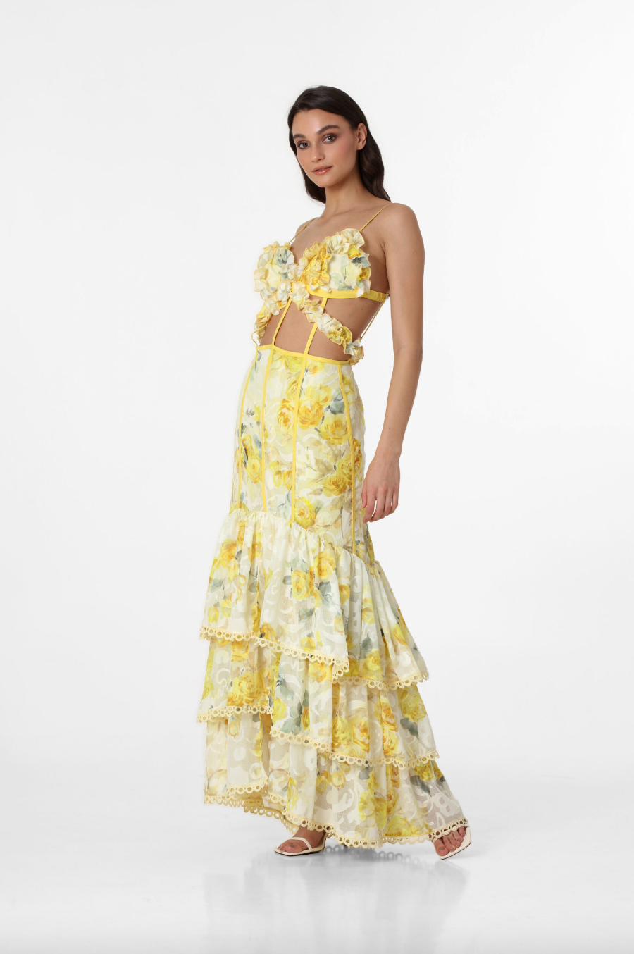 WAREHOUSE SALE: MENTI YELLOW ROSES MAXI DRESS