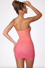 Load image into Gallery viewer, OH POLLY BASEL EMBELLISHED STRAPLESS MINI DRESS RED/ORANGE OMBRE
