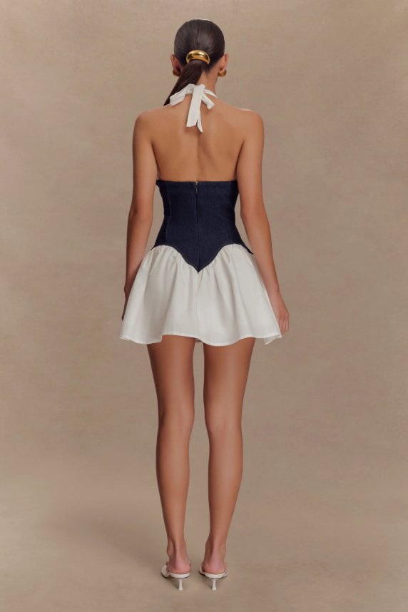 MESHKI MERLYN DENIM COTTON MINI DRESS