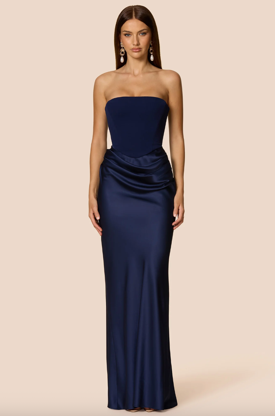 NOOKIE CHIARA STRAPLESS GOWN NAVY