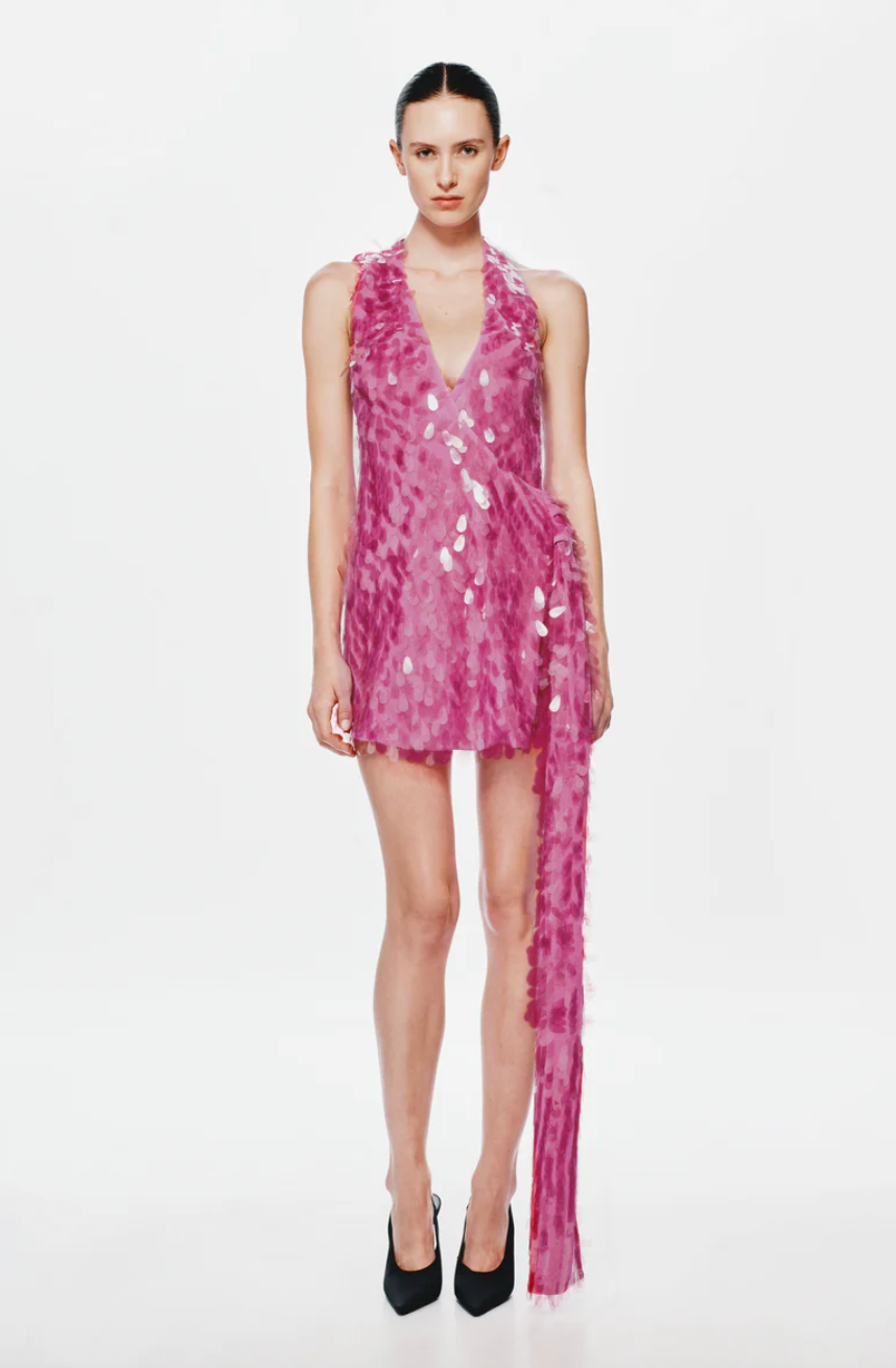 ONLINE WAREHOUSE SALE: MISHA COLLECTION SAPPHIRE SEQUIN MINI DRESS FUSCHIA PINK