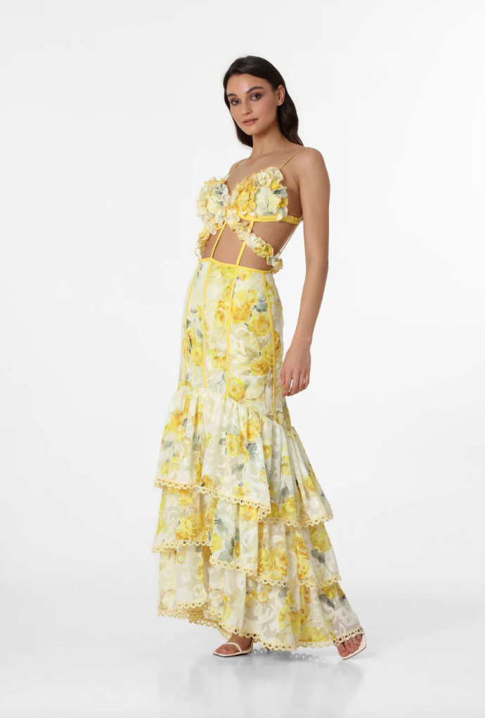 ONLINE WAREHOUSE SALE: MENTI YELLOW ROSES FLORAL MAXI
