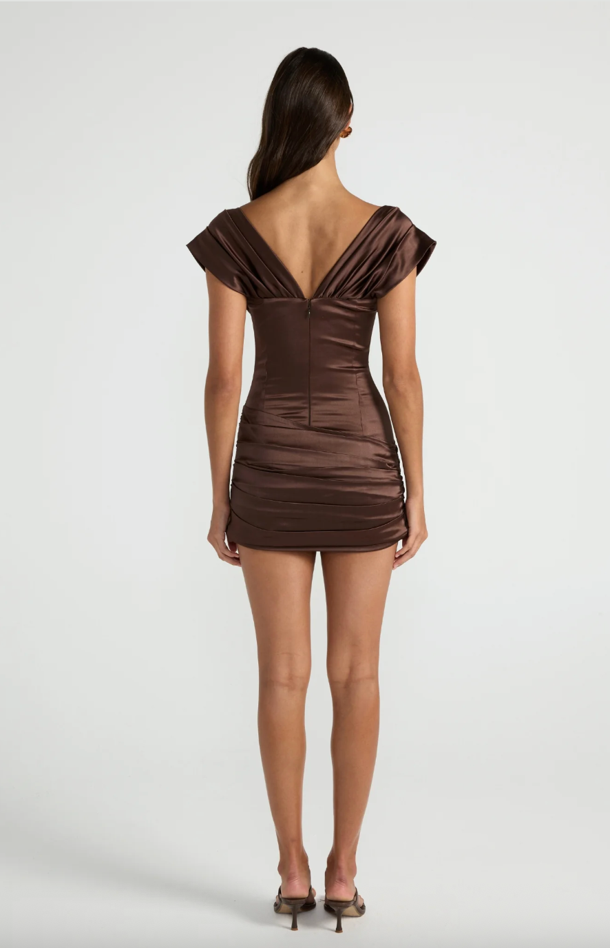 ANCE GRIA MADELINE MINI DRESS BROWN