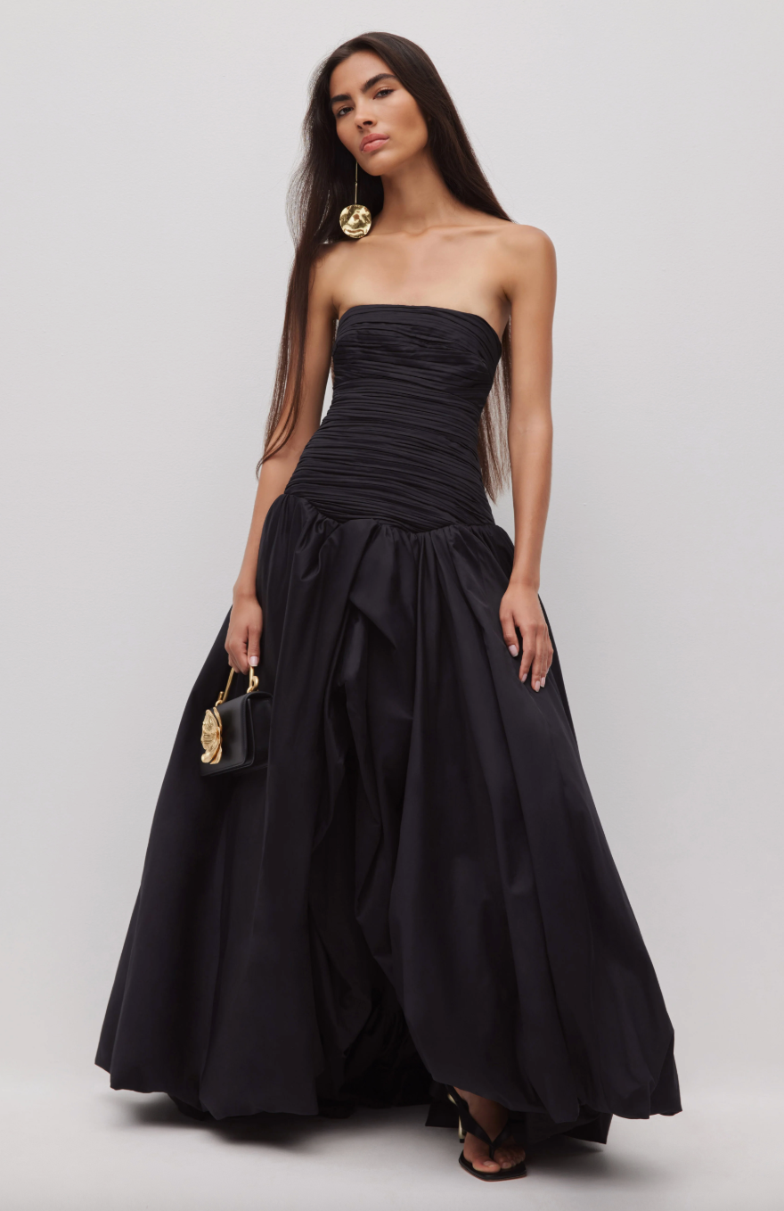 AJE VIOLETTE BUBBLE HEM MAXI DRESS BLACK