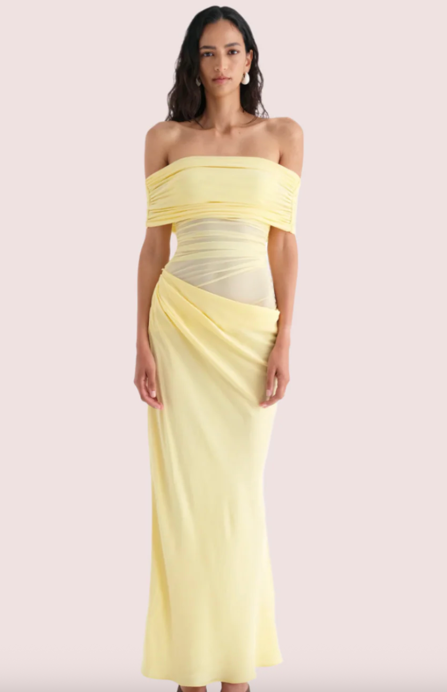 BENNI NICO OFF SHOULDER MAXI DRESS YELLOW