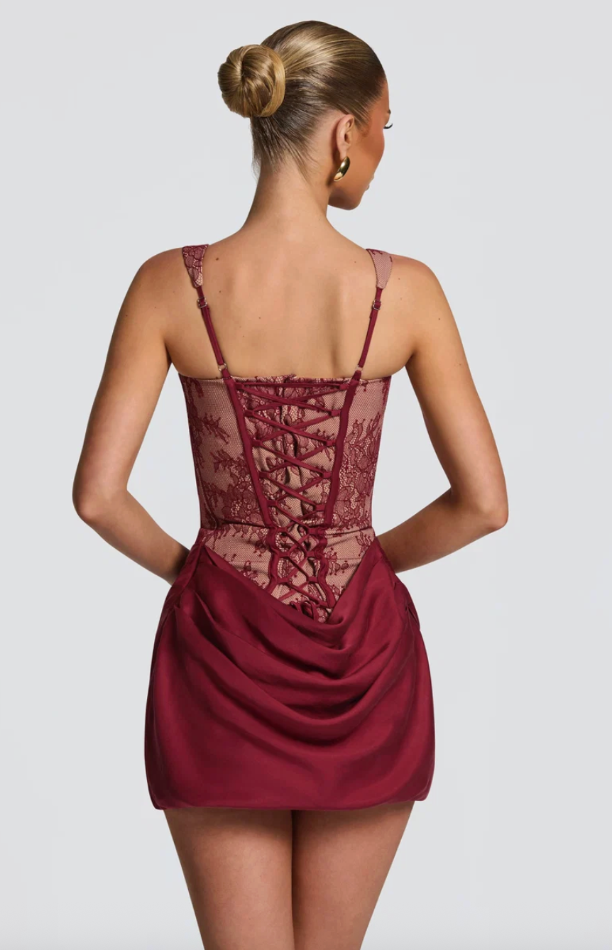 BABYBOO CORNELIA MINI DRESS BURGUNDY LACE