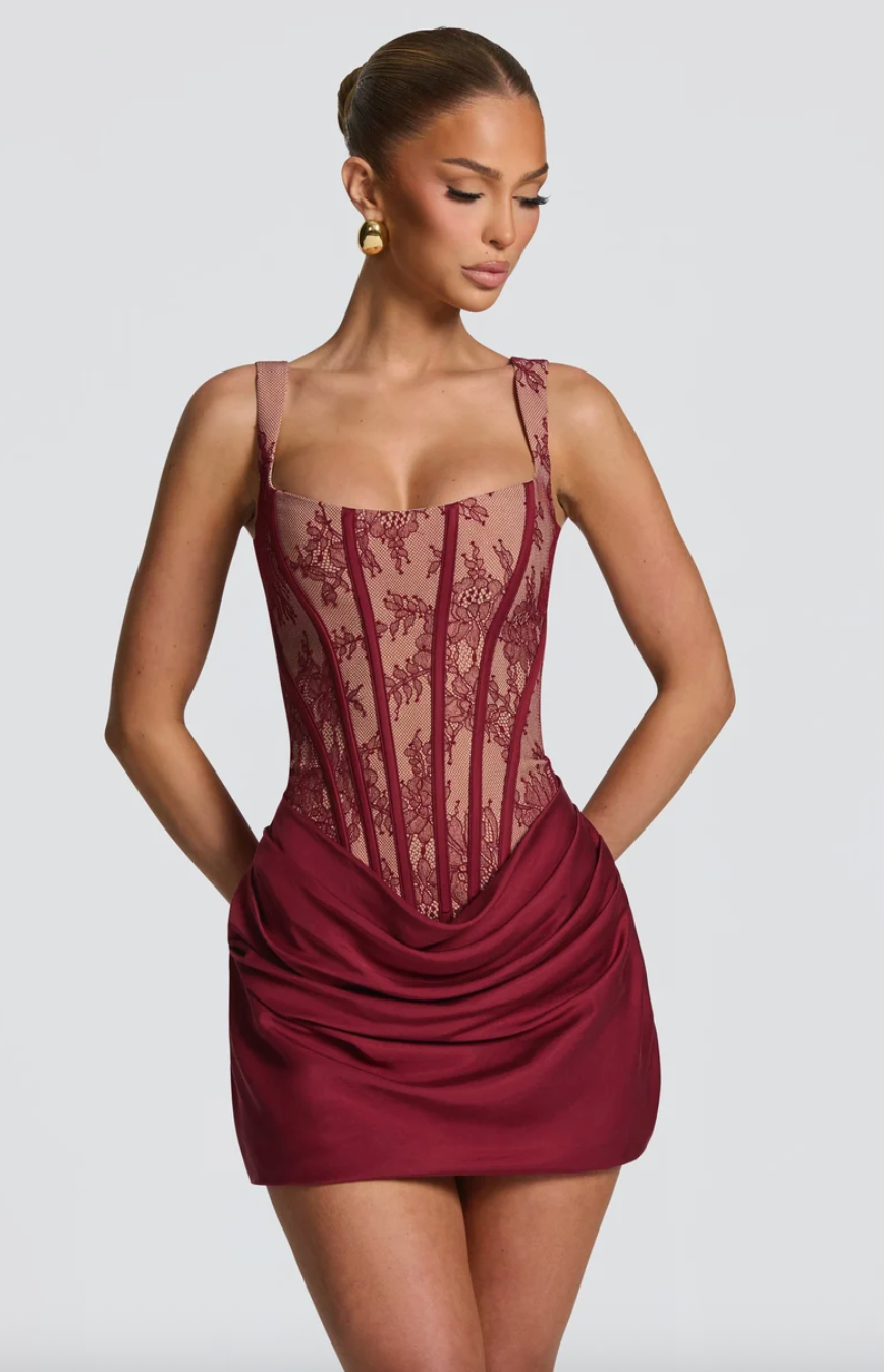 BABYBOO CORNELIA MINI DRESS BURGUNDY LACE