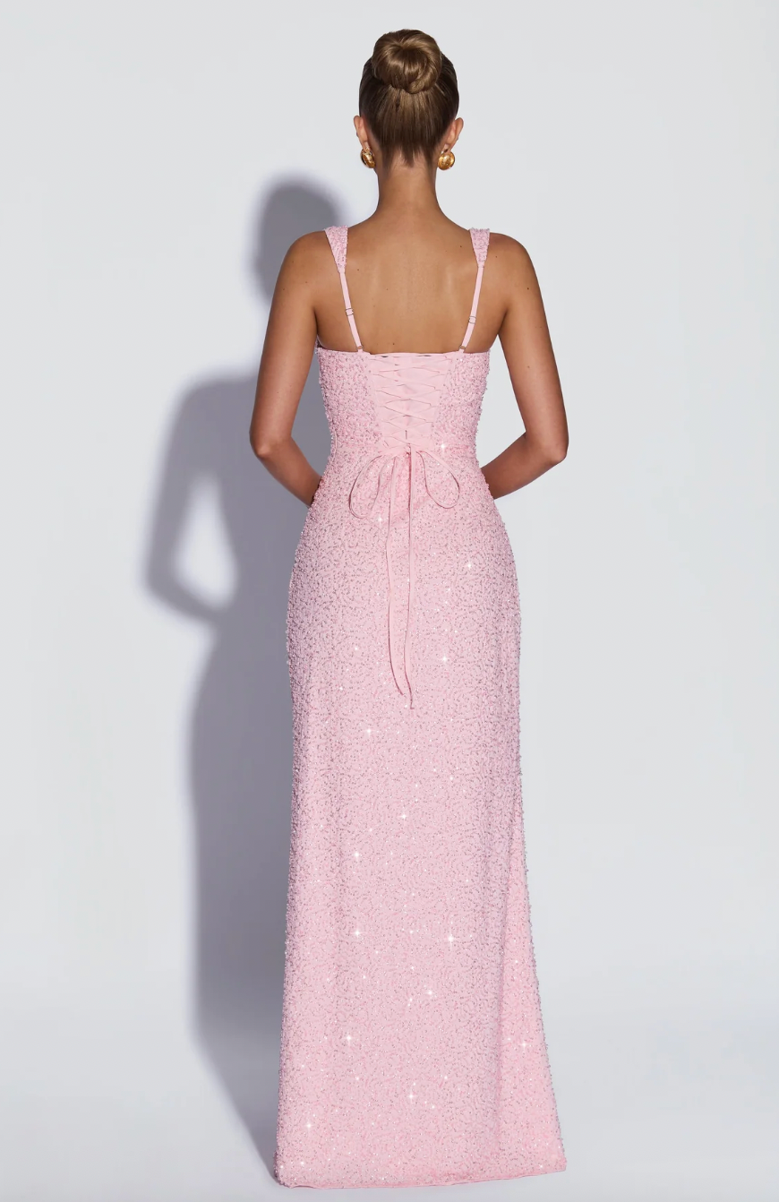 BABYBOO CALANTHE MAXI DRESS BLUSH PINK SPARKLE