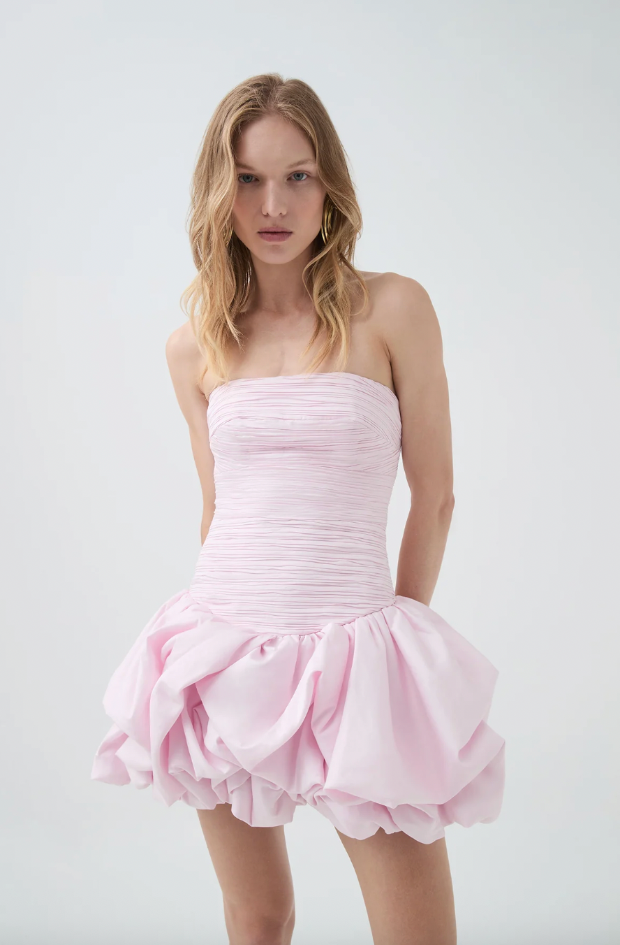 AJE VIOLETTE BUBBLE HEM MINI DRESS PASTEL PINK