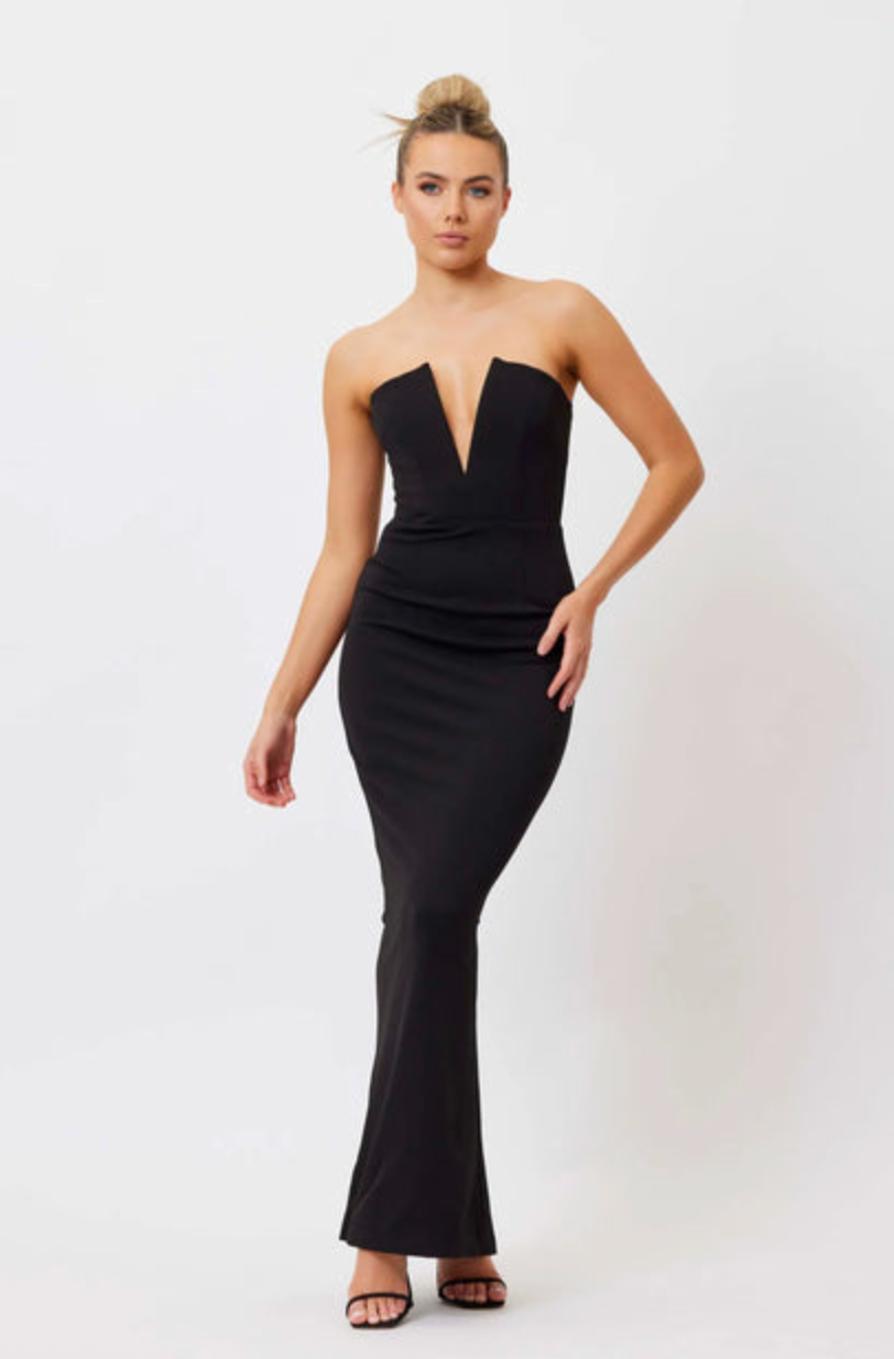 BIANCA AND BRIDGETT V NECK MAXI DRESS BLACK