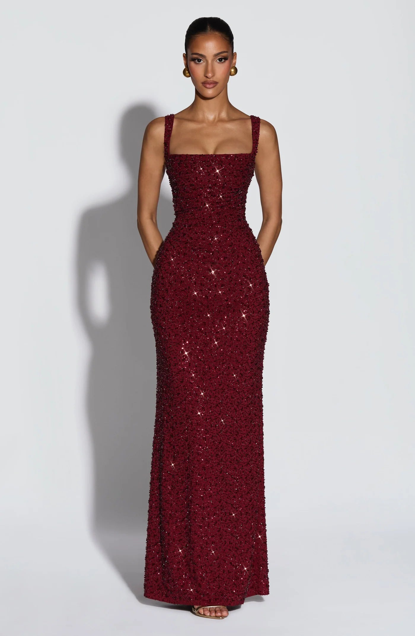 BABYBOO CALANTHE MAXI DRESS BURGUNDY SPARKLE