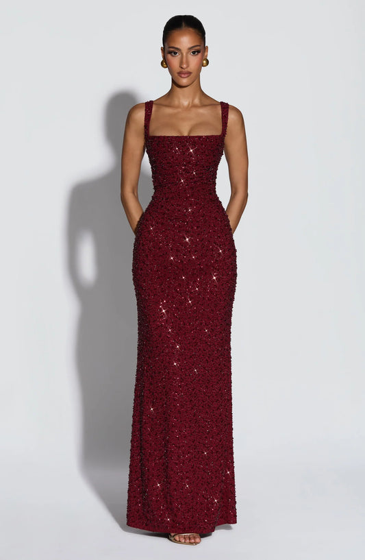BABYBOO CALANTHE MAXI DRESS BURGUNDY SPARKLE