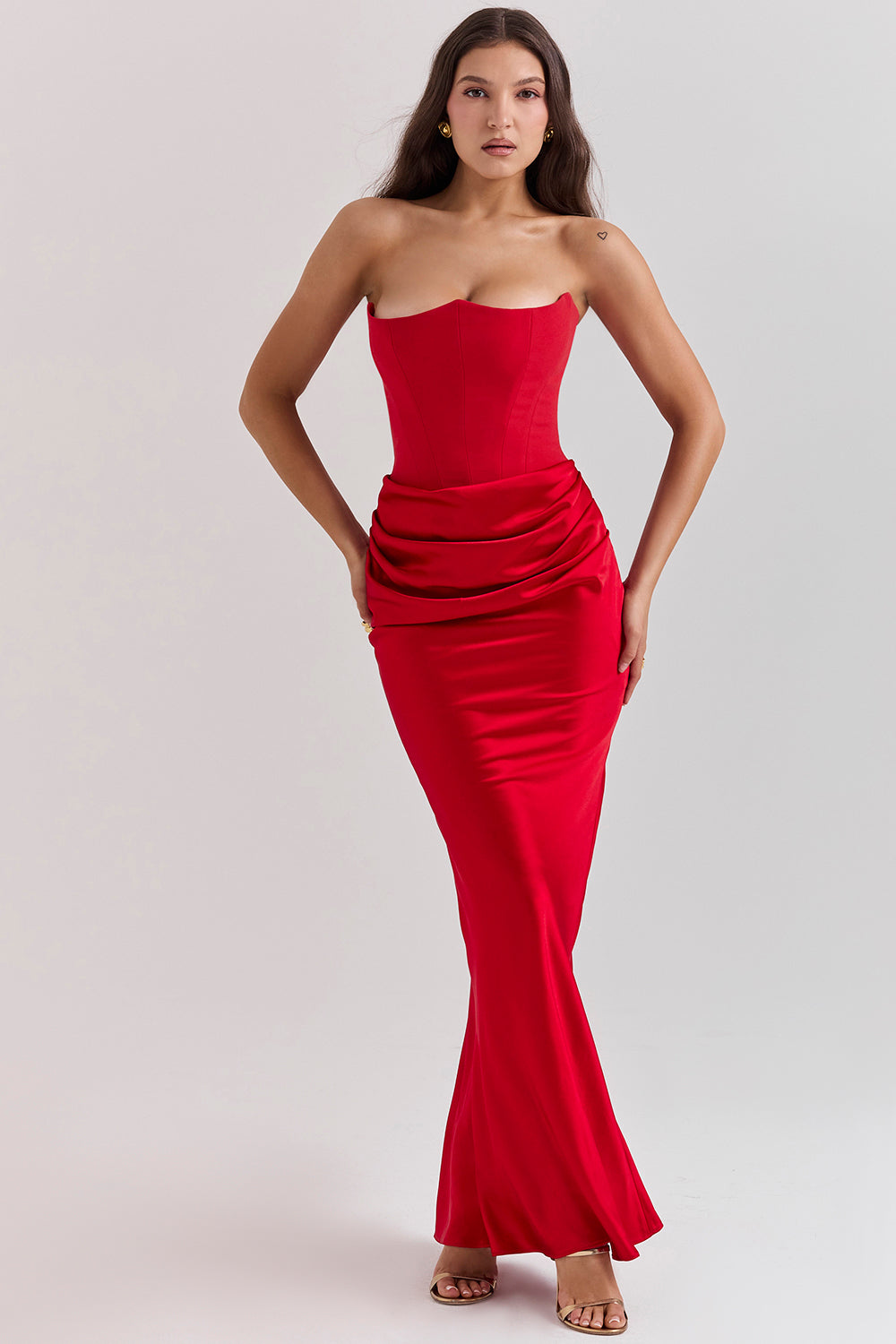 HOUSE OF CB PERSEPHONE CORSET MAXI DRESS SCARLET RED