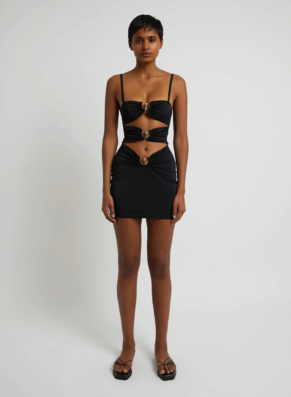 CHRISTOPHER ESBER PIERCED ORBIT MINI DRESS BLACK