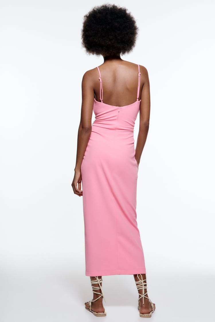 ZARA USA DRAPED MIDI DRESS PINK – JMWEEKENDRENTAL